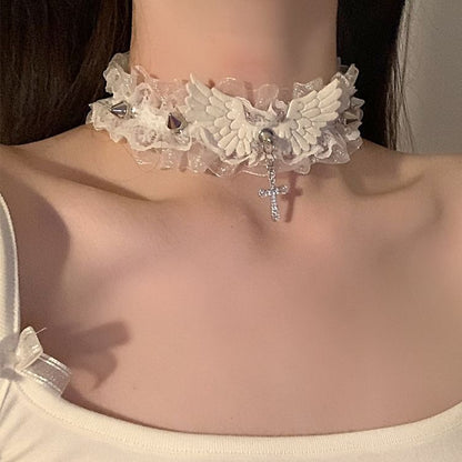 Female Angel Wings Lace Collar Collarbone Accessories Necklaces