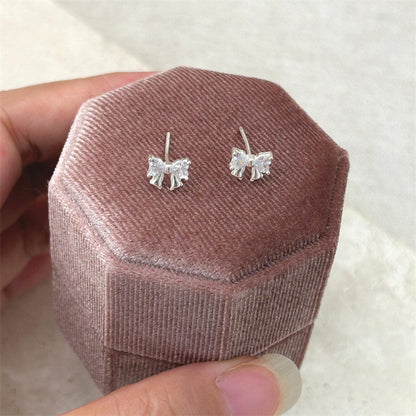 Women's Korean Style Zircon Butterfly Pearl Sier Needle Light Luxury Earrings