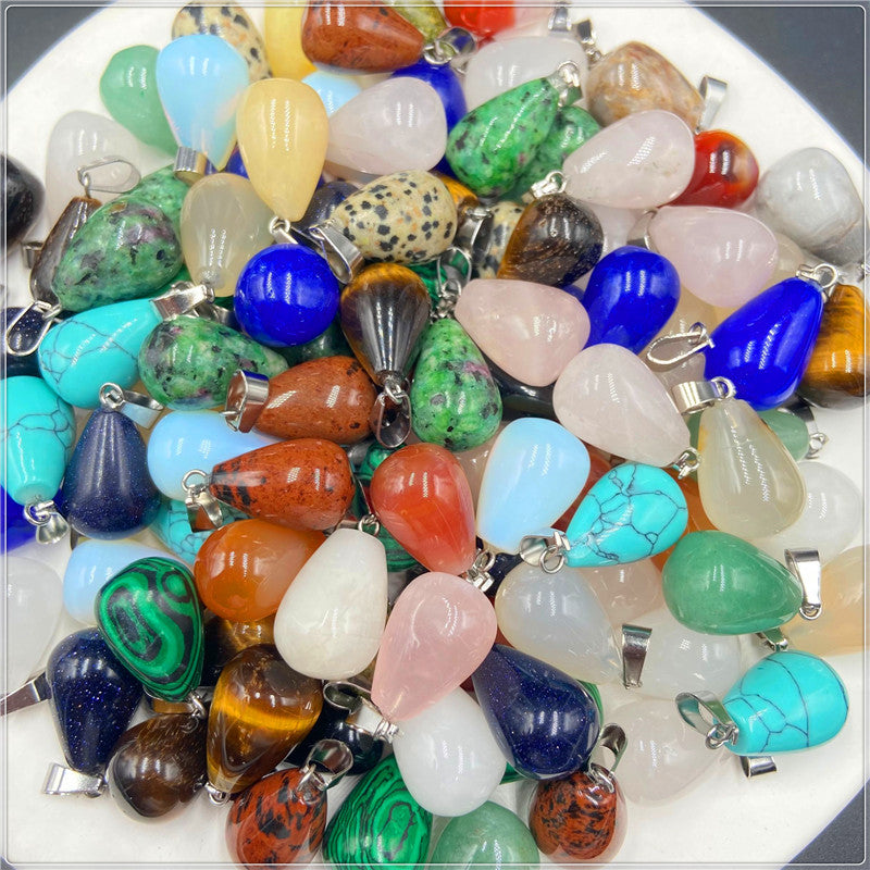 Natural Round Water Droplet Crystal Agate Pendants