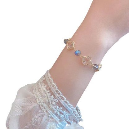 Natural Gray Moonstone Amethyst Four-leaf Clover Light Bracelets