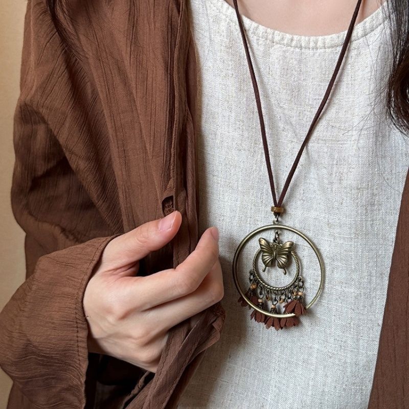 Women's Wooden Bead Ethnic Retro Long Sweater Necklaces