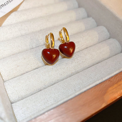 Gold Electroplated Sier Needle Red Dripping Earrings