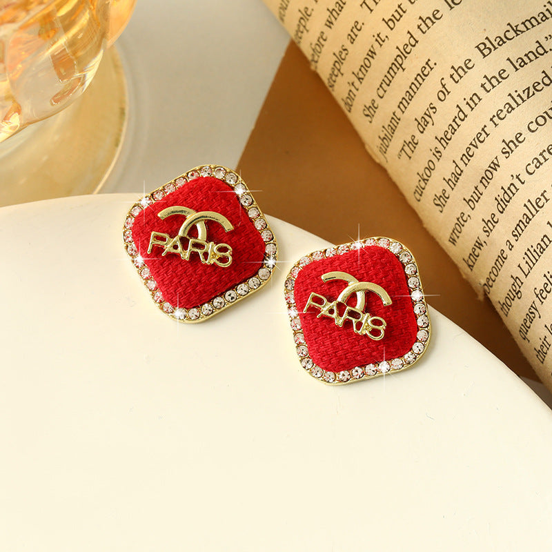 Korean Style Cloth Pattern Light Luxury Personality Beaded Earrings