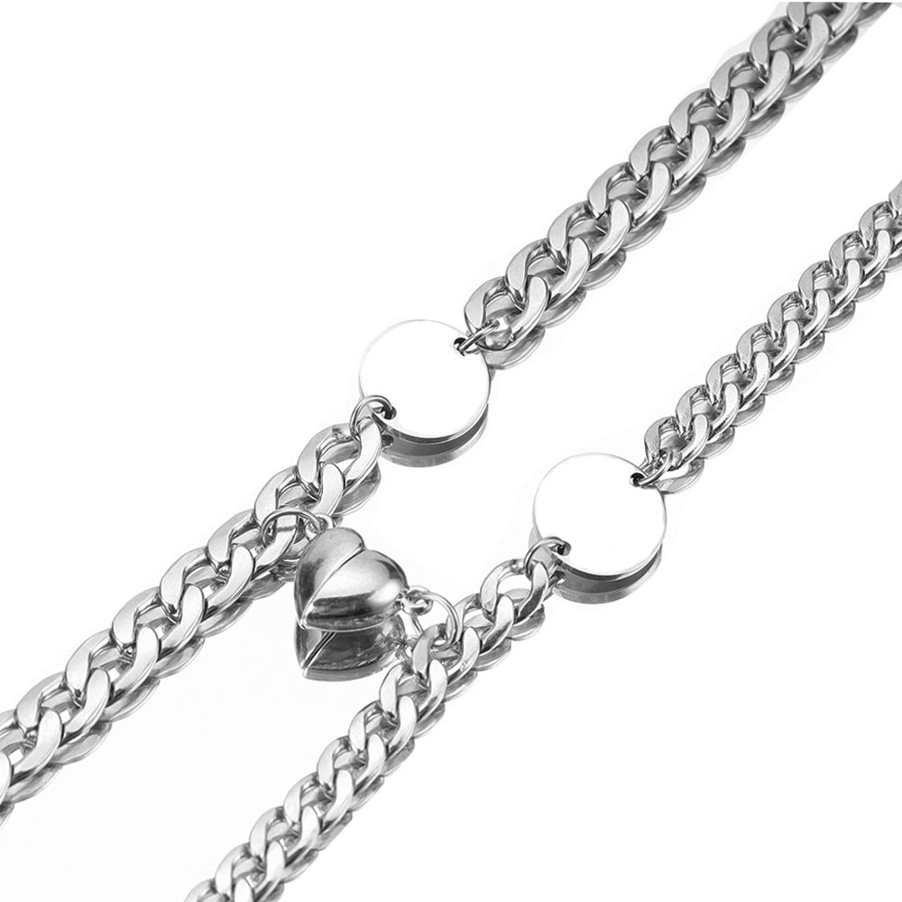 Women's & Men's Stainless Steel Laser Sculpture Couple Love Bracelets