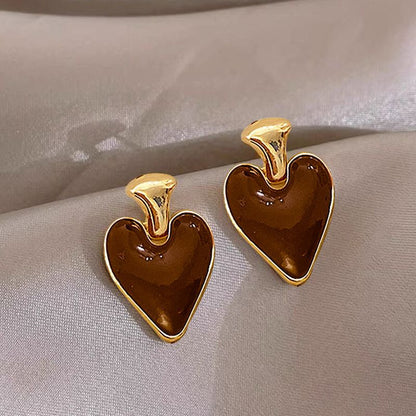 Women's Retro Coffee Color Metal Niche Design Earrings