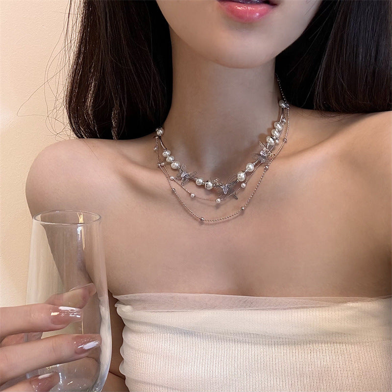 Women's Hollow Butterfly Pearl For Light Luxury Necklaces