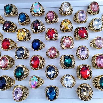 Elegant Mixed Glass Crystal Gem Stall Rings