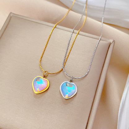 Colorful Peach Heart Minimalist Furnace Real Gold Female Clavicle Necklaces