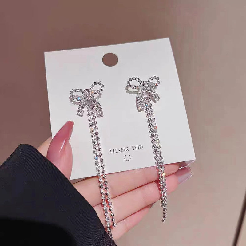 Temperament Sier Series Long Fringe Fashionable Classy Ear Earrings