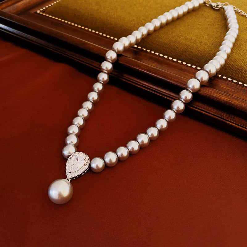 Pearl Zircon Water Drops French Retro Simple Necklaces