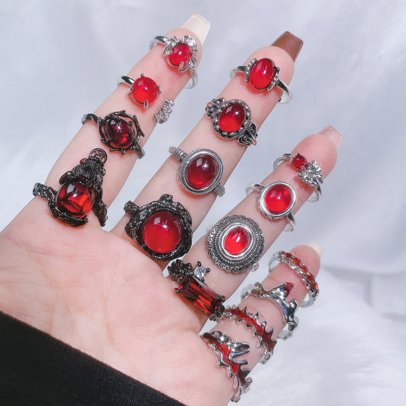 Red Gemstone Open Female Cold Exquisite Rings