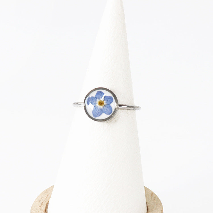 Natural Dried Flower Myosotis Stainless Steel Rings