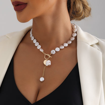 Baroque Imitation Flat Pearl Cold Style Tassel Necklaces