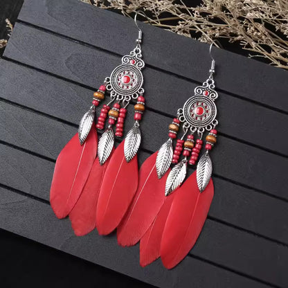 Ethnic Style Long Feather Temperamental Tassels Personality Earrings