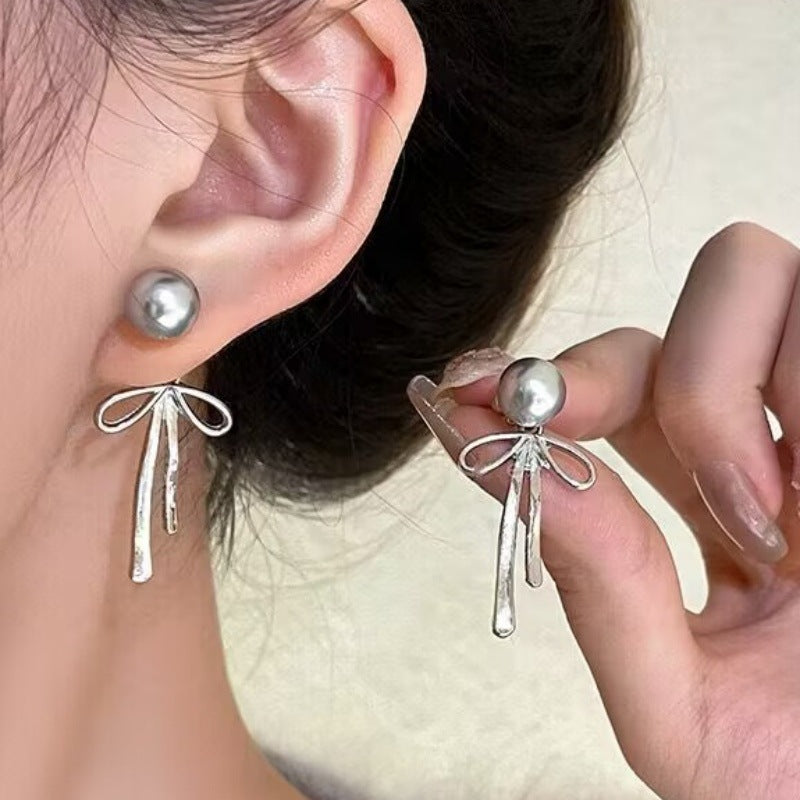 Women's Sier Needle Geometric Pearl Fashion Tassel Earrings