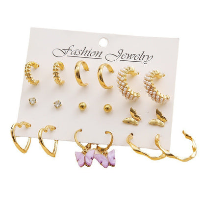 Women's Butterfly Pearl Creative Retro Alloy Card Earrings