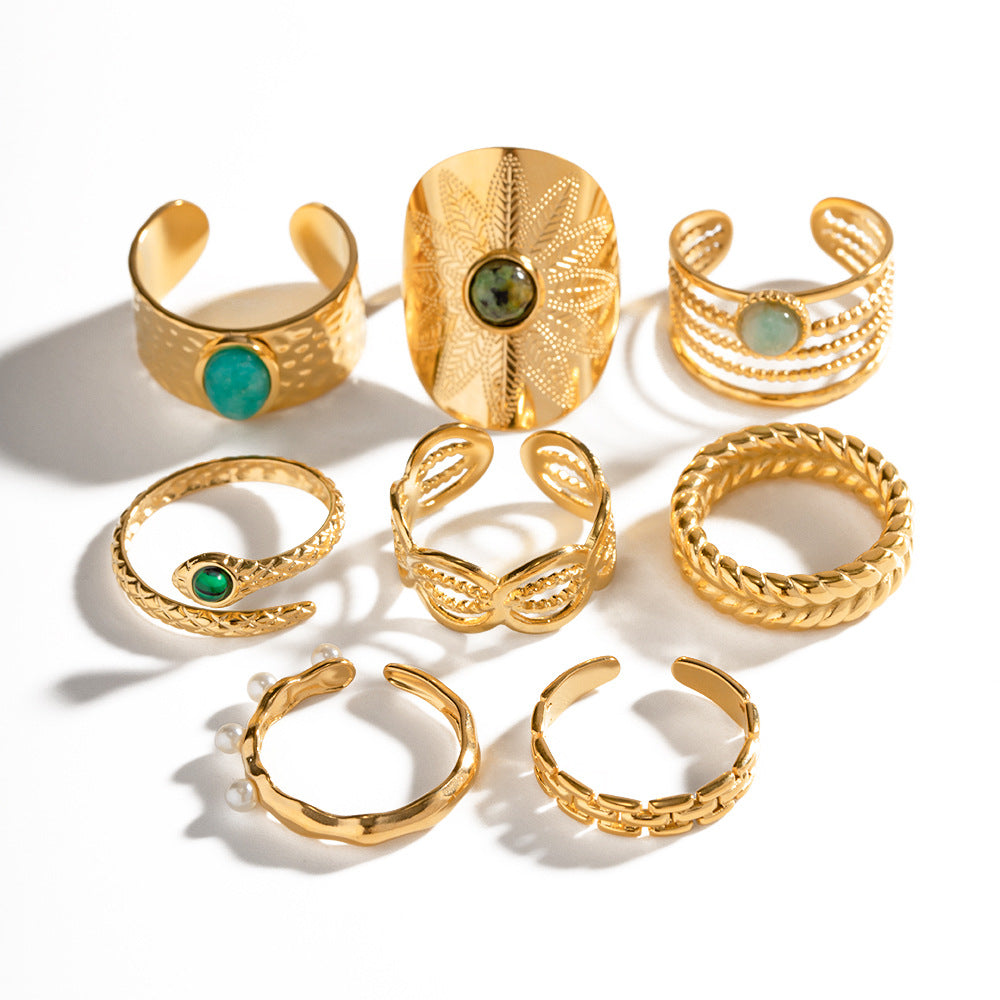 Natural Stone Blue Ite Malachite Creative Rings
