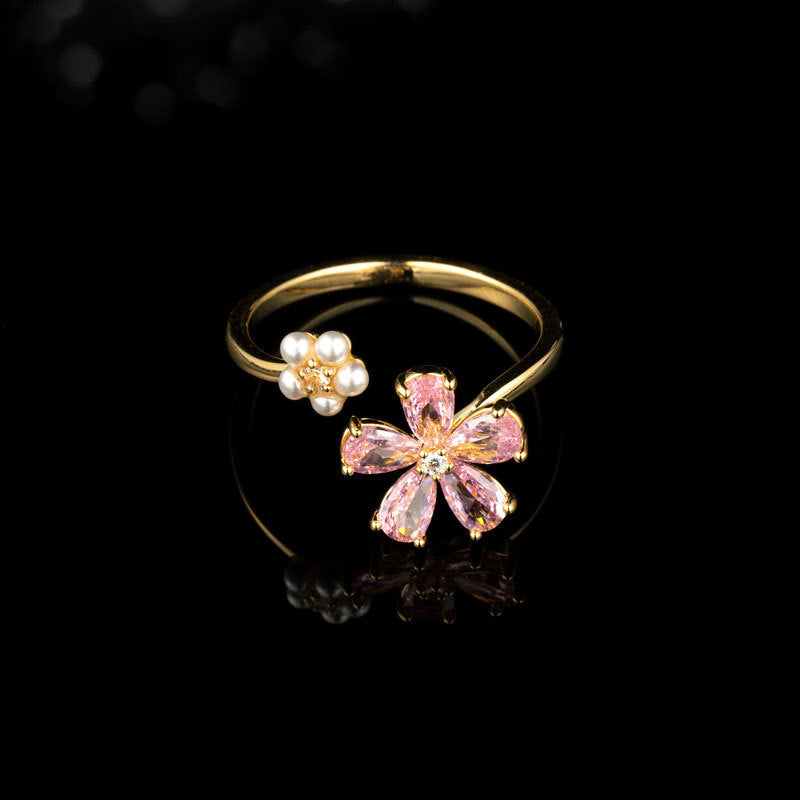 High-grade Double Flower Open Special Interest Light Luxury Exquisite Rings