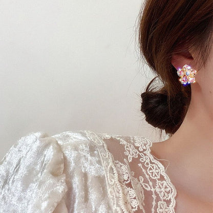 French Style High-grade Cherry Blossom Petal Diamond Elegant Earrings