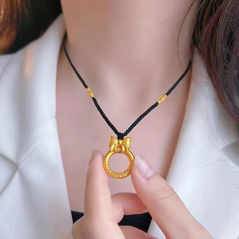 Women's Peace Buckle Bow Alluvial Gold Live Pendants