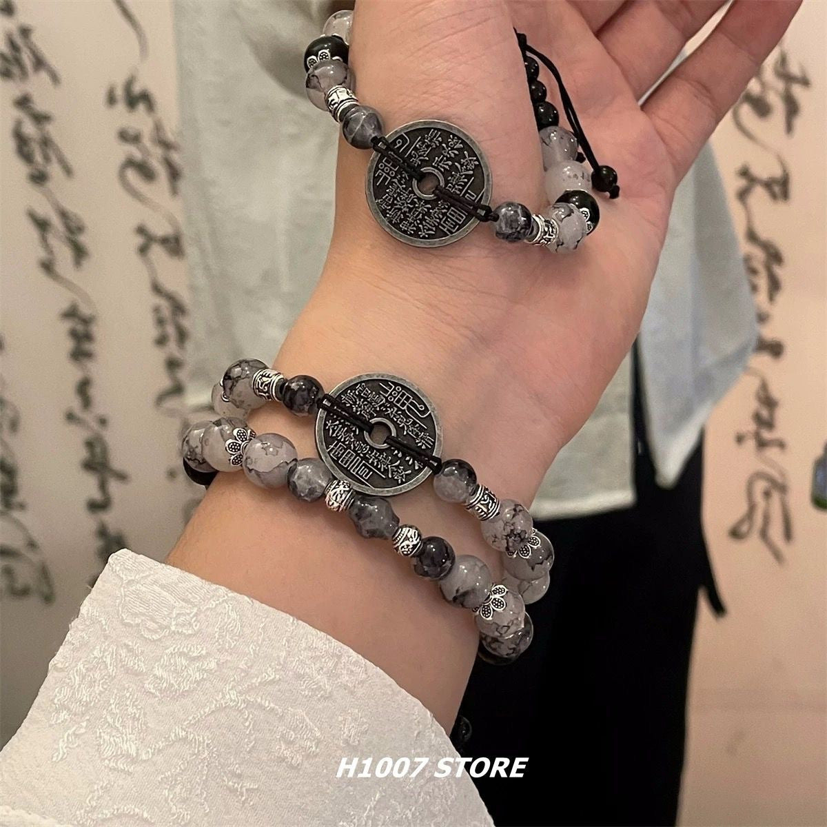 Men's Ink Mountain Ghost Money Niche Retro Natural Bracelets