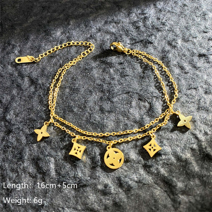 Simple Golden Clover Roman Digital Titanium Bracelets