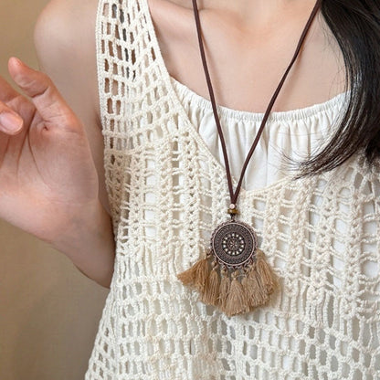 Women's Wooden Bead Ethnic Retro Long Sweater Necklaces