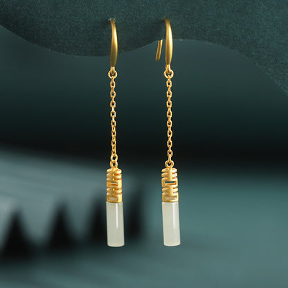 Women's Red Agate Double Happiness Gilding Hanging Earrings