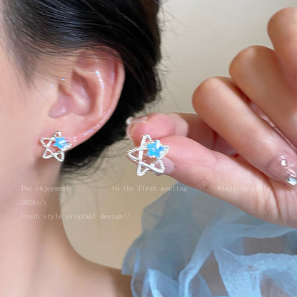 Fairy Blue Tassel Butterfly High Sense Earrings