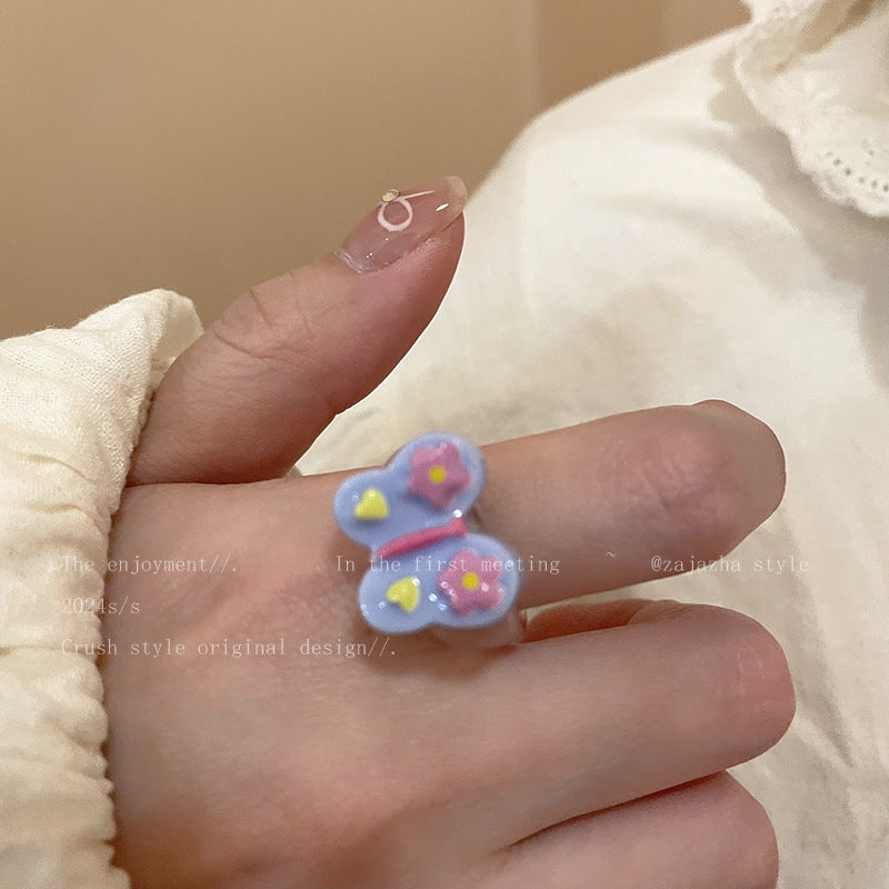 Girly Acrylic Butterfly Female Cute Niche Rings