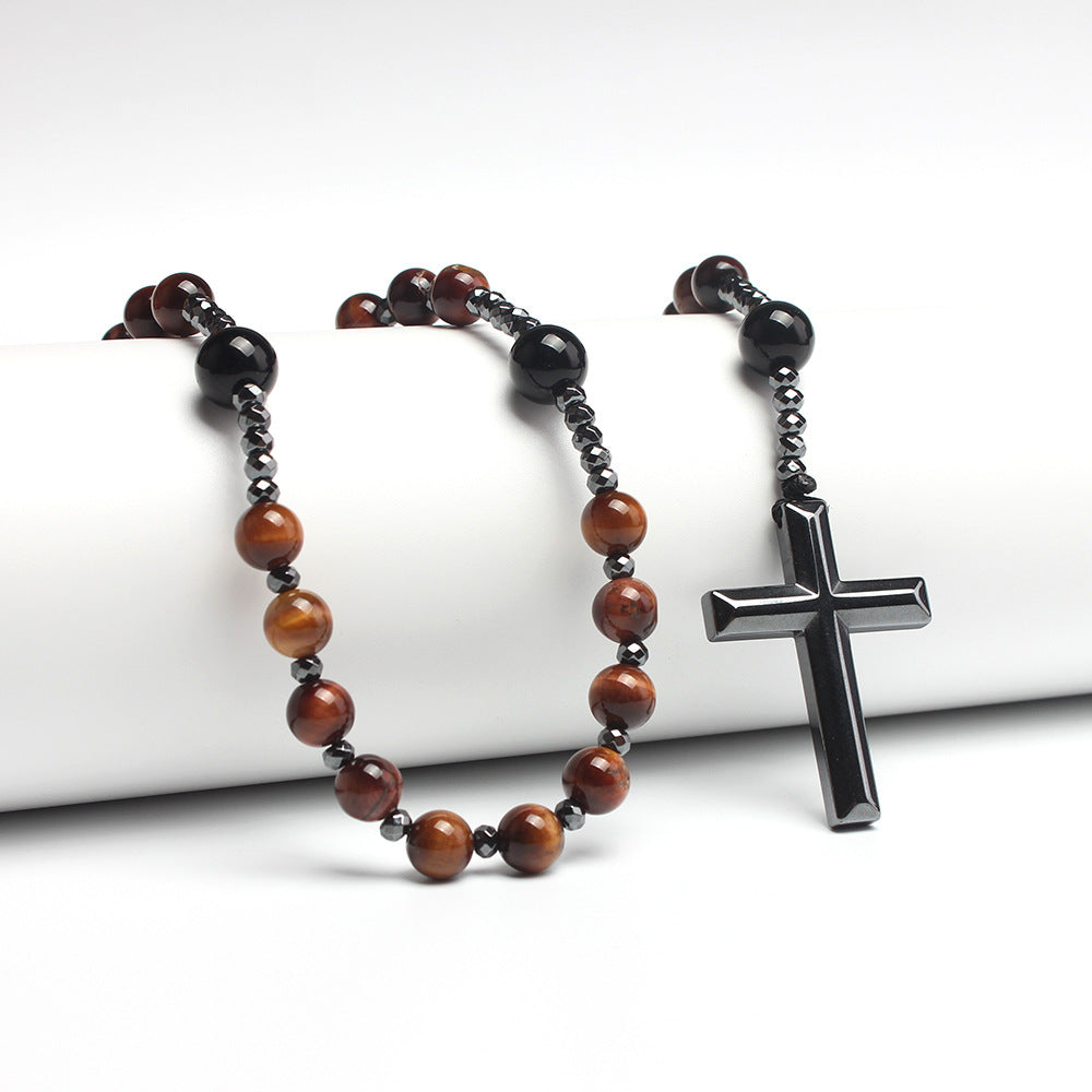 Men's Summer Black Natural Round Beads Long Chain Necklaces
