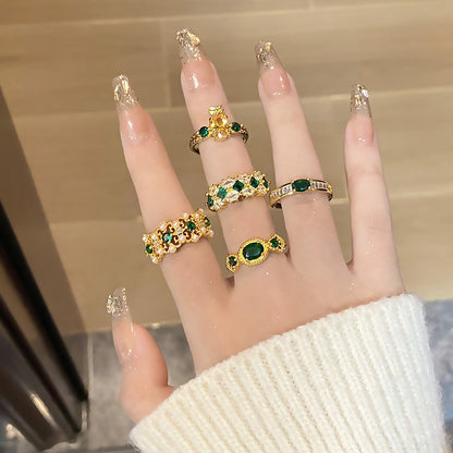Women's Inlaid Colored Gems Open Retro Simple Temperamental Index Rings
