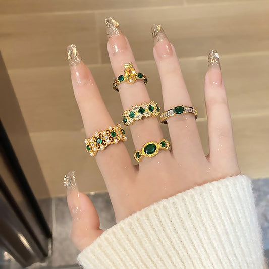 Women's Inlaid Colored Gems Open Retro Simple Temperamental Index Rings