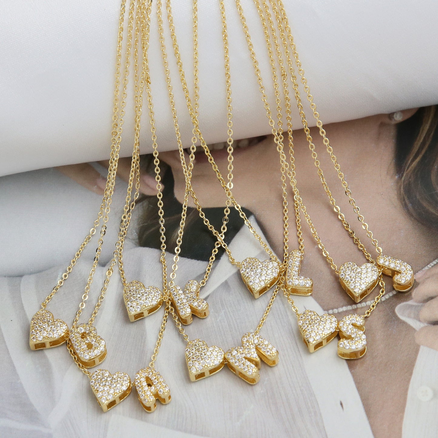 Brass Inlaid Zirconium Balloon Bubble English Letter Necklaces