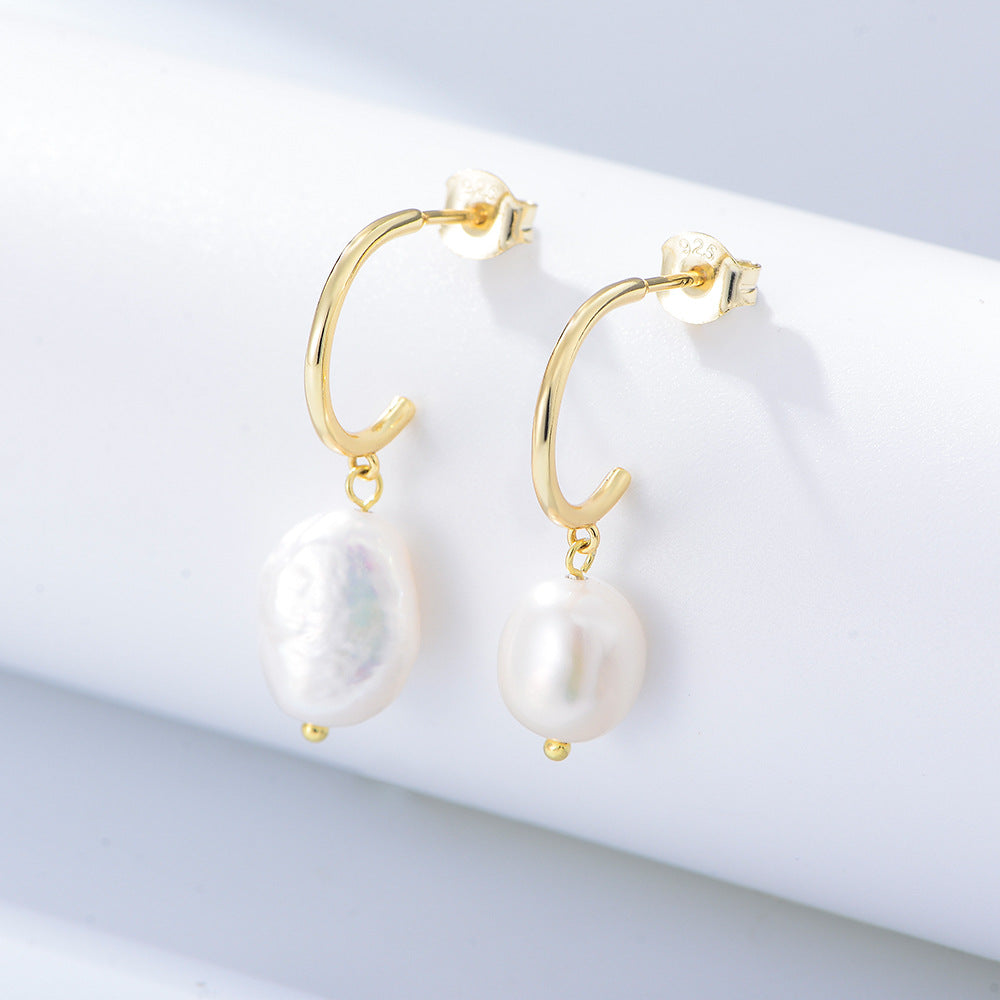 Women's Sterling Sier Irregular Freshwater Pearl Ear Earrings