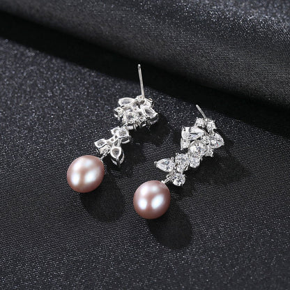 Women's Freshwater Pearl Sterling Sier Long Creative Ear Earrings