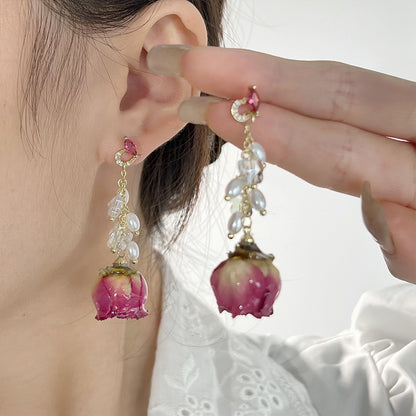 Elegant Graceful Preserved Fresh Flower Vintage Mori Earrings