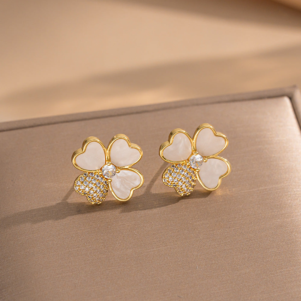 Fashionable Clover Zircon Flower Love Bear Ear Earrings