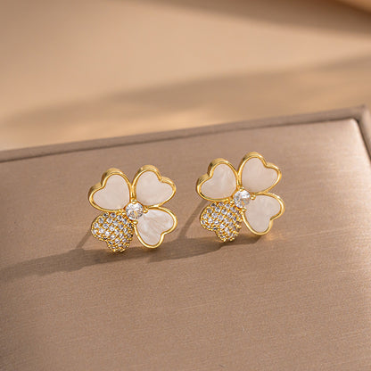 Fashionable Clover Zircon Flower Love Bear Ear Earrings