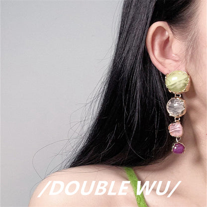 Women's Long Round Translucent Resin High-grade Geometric Earrings