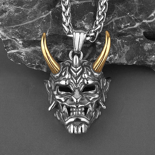 Men's Prajna Mask Titanium Steel Personality Retro Long Horn Ghost Pendants