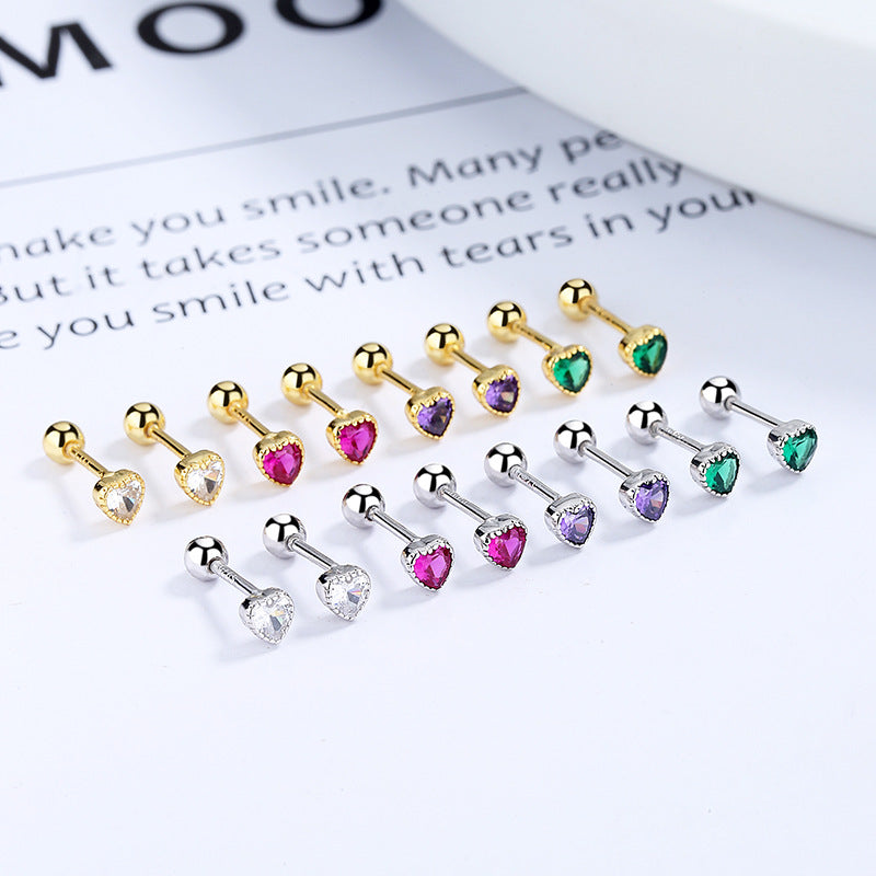 Love Heart-shaped Zircon Female Sterling Sier Simple Thread Earrings