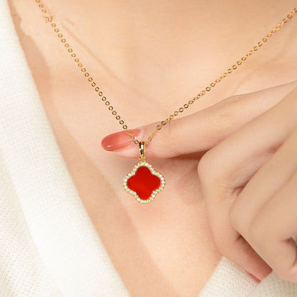 Women's Black Red Clover For Stylish Clavicle Pendants