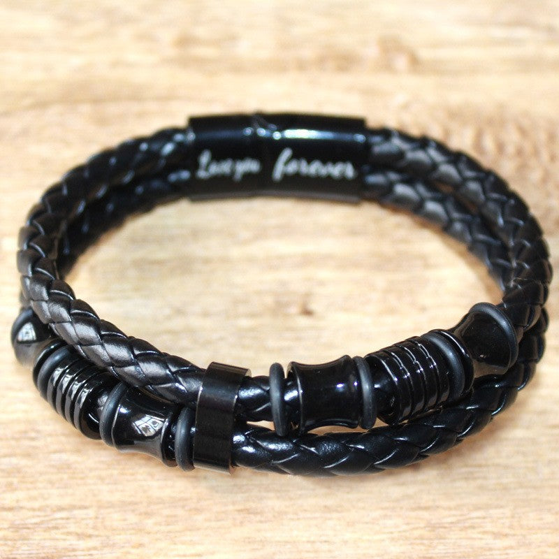 Men's Black Leather Rope Woven Handmade Bracelets