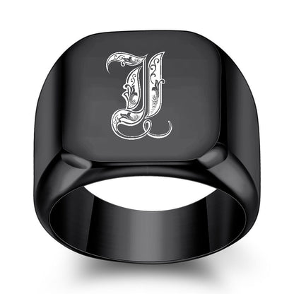 Men's English Initial Letter Titanium Steel Retro Punk Rings