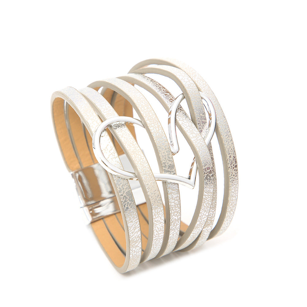 Women's High Quality Leather Fashion Love Heart Color Bracelets