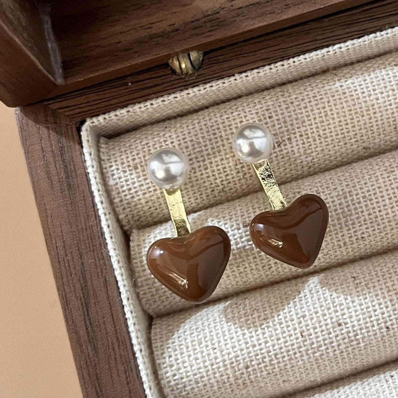 Women's Love Heart Retro High-grade Eardrops French Earrings