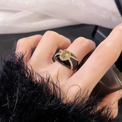Glazed Black White Enamel Female Cold Wind Light Luxury Rings