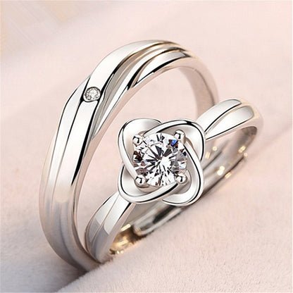 White Gold Plated Imitation Moissanite Open Couple Design Rings