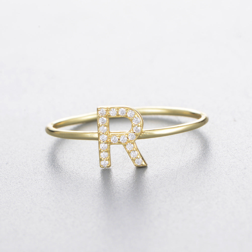 Women's Sier Zircon With English Letters Simple Rings